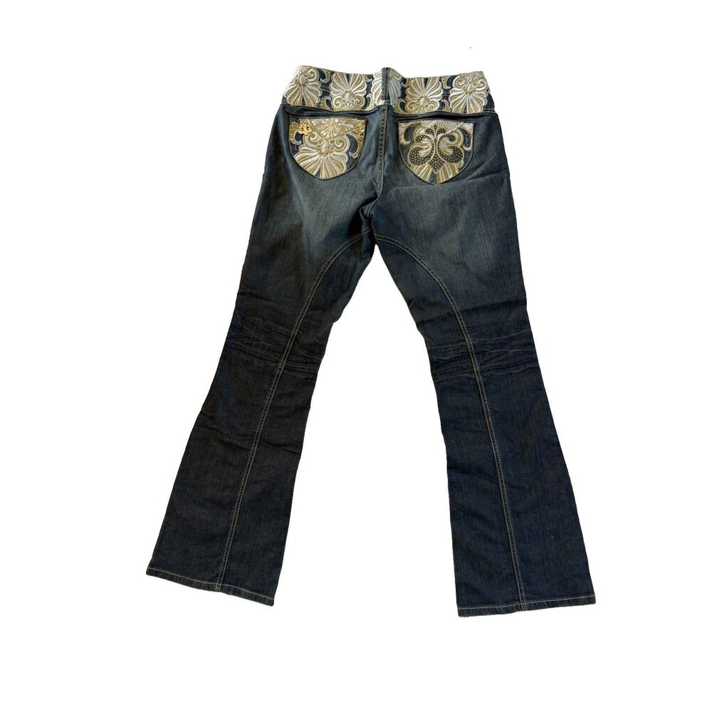 Y2K Dereon Beyonce Jeans Womens 9/10 Bootcut Flare Embroidered McBling Gold